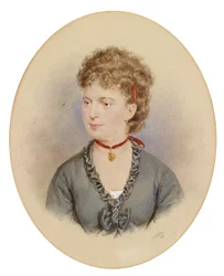 赤い首輪とメダリオンを持つ若い女性の肖像画